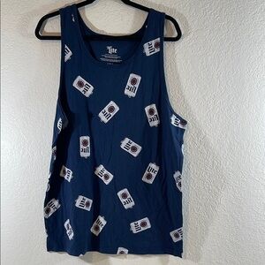 Miller Lite Beer Blue All Over Logo Graphic Tank Top Sleeveless Men's Size Large